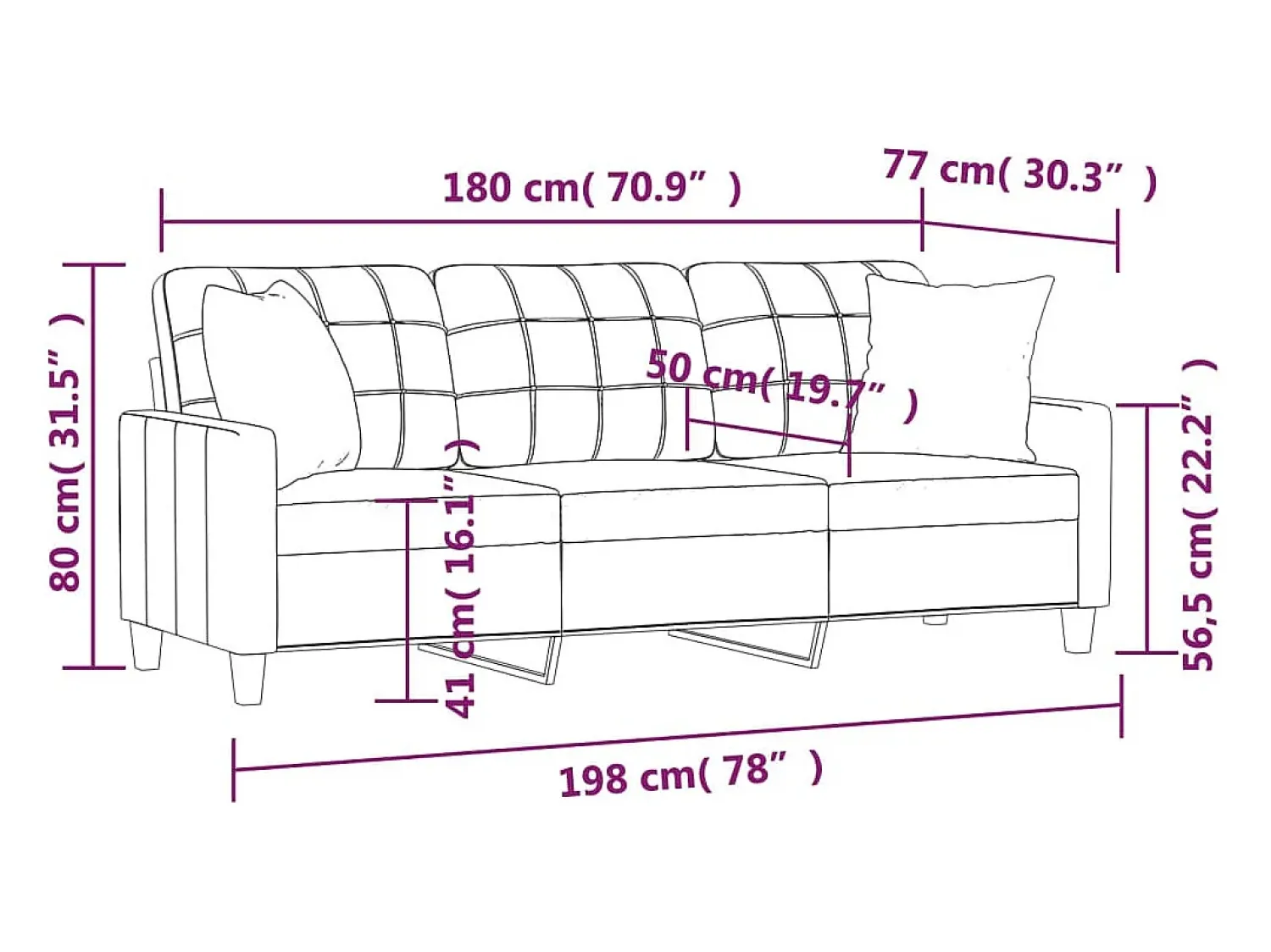 Sofá*vidaxl Sofá 3 lug. c/ almofadas 180 cm couro artif. cappuccino Castanho
