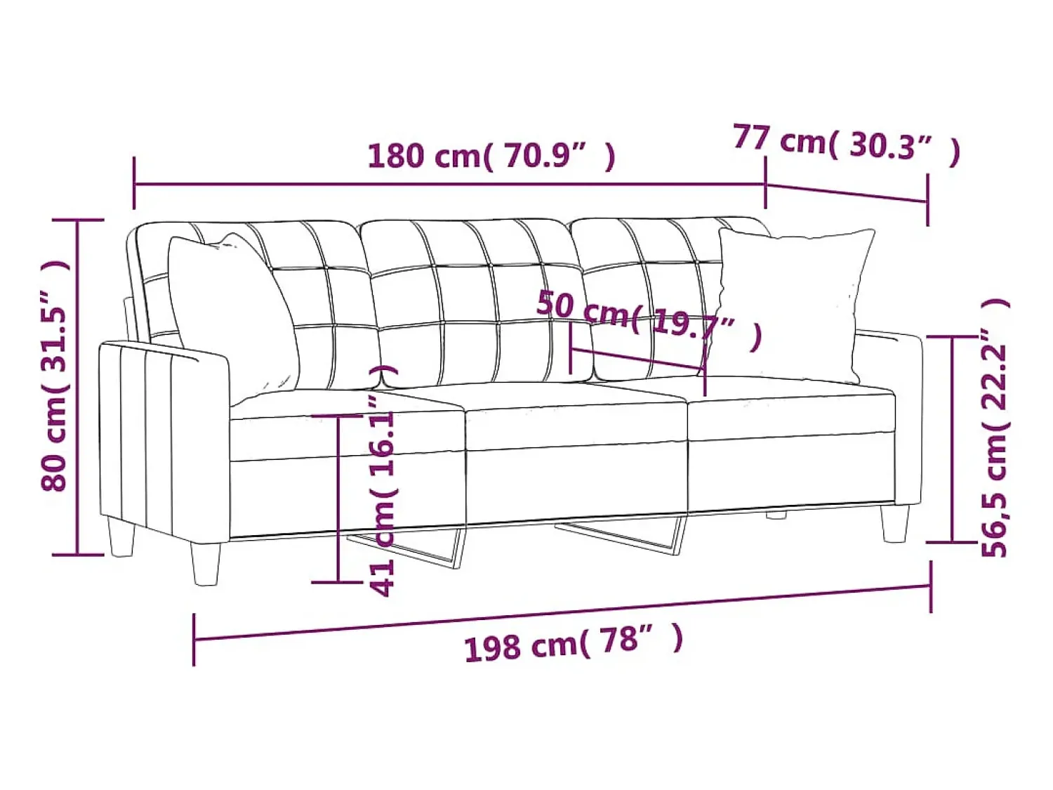 Online vidaxl Sofá 3 lug. c/ almofadas 180 cm couro artificial tinto Vermelho