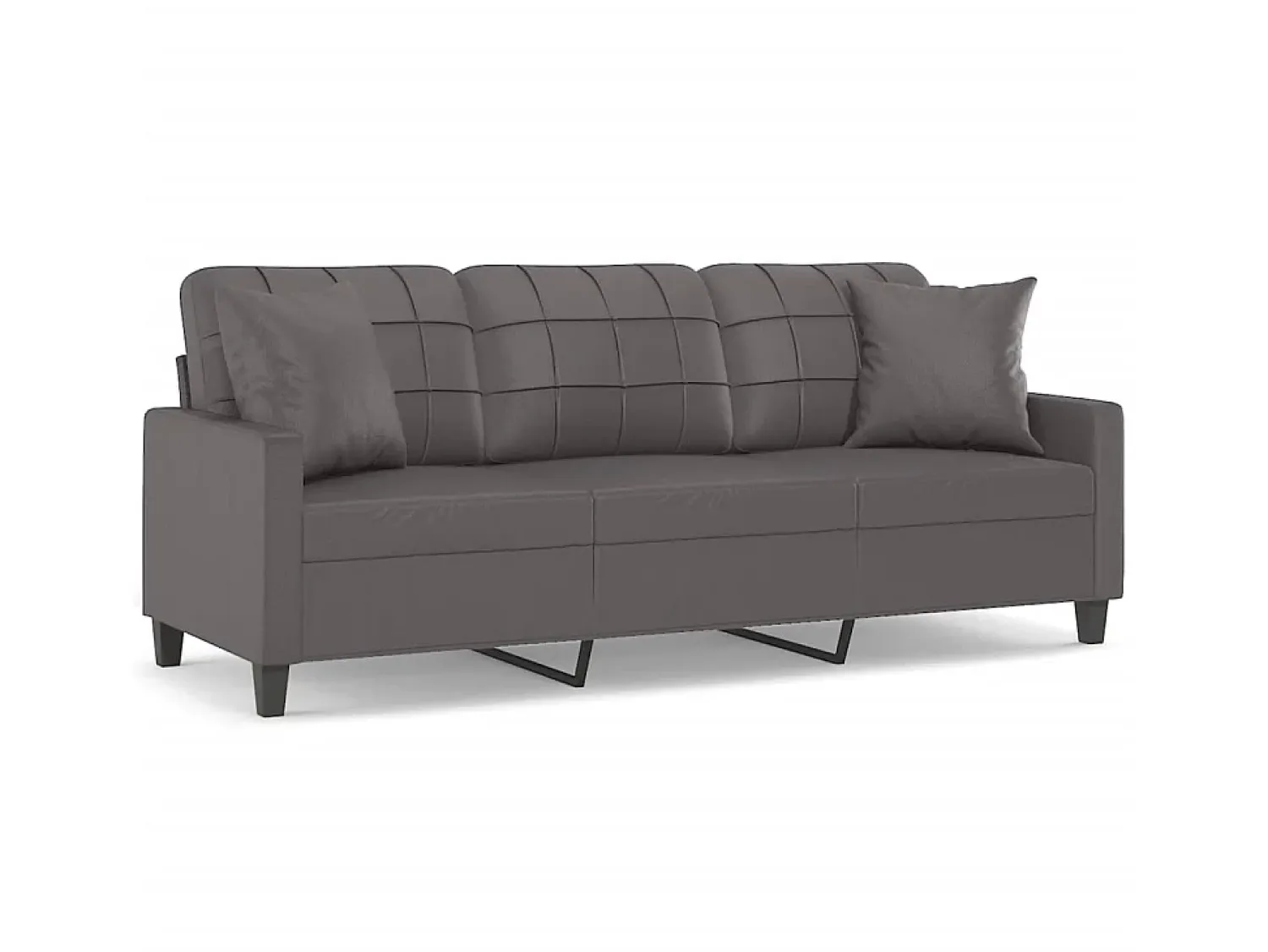 Sofá* Sofá 3 lug. c/ almofadas decorativas 180 cm couro artif. cinza PT473917 Cinzento
