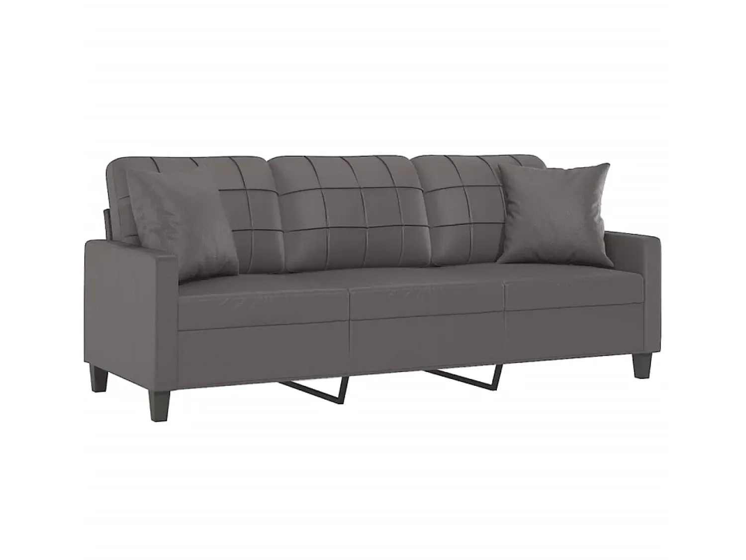 Sofá* Sofá 3 lug. c/ almofadas decorativas 180 cm couro artif. cinza PT473917 Cinzento