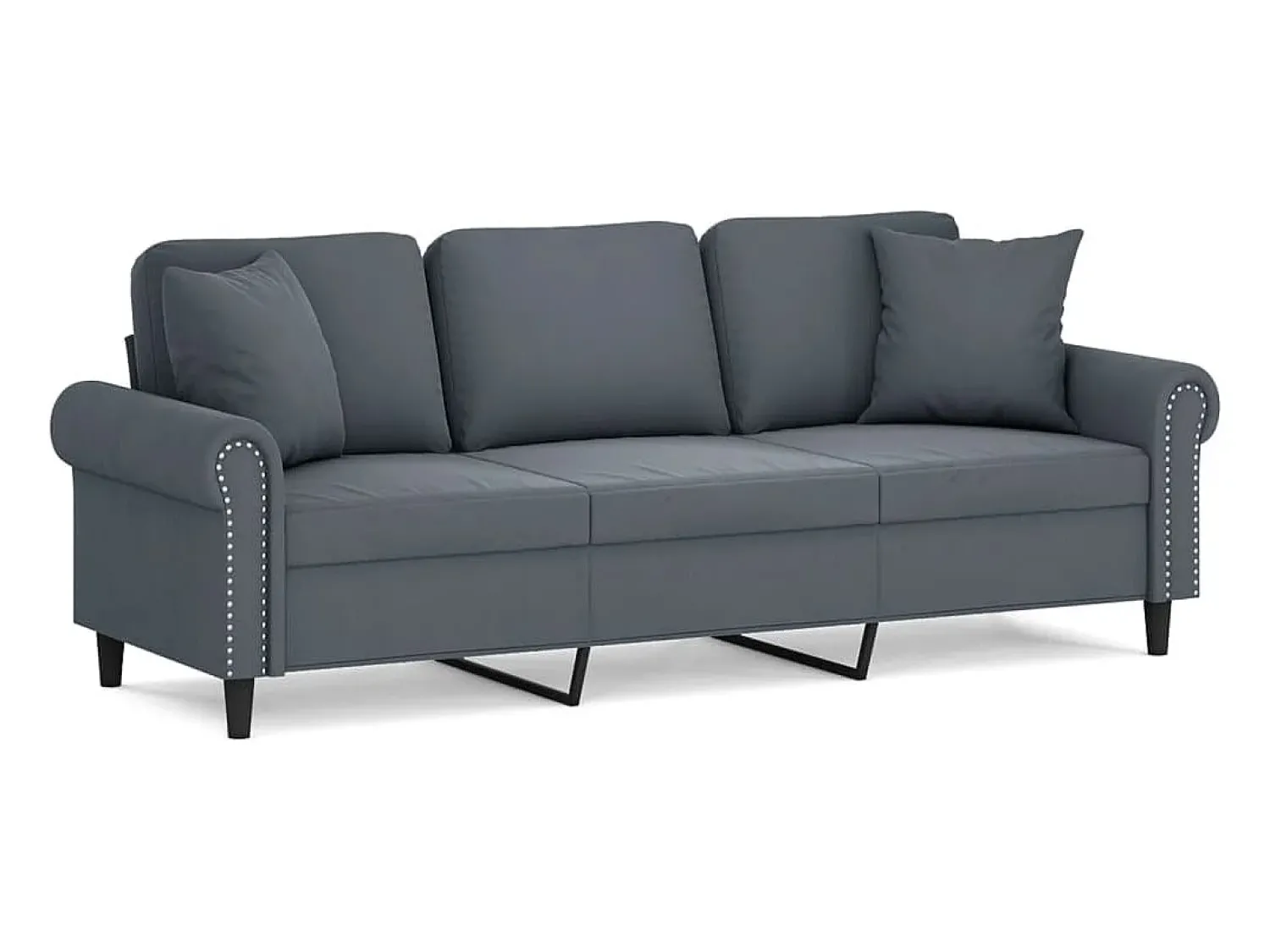 Hot Sofá 3 lug. c/ almofadas decorativas 180 cm veludo cinza-escuro PT647304 Cinzento