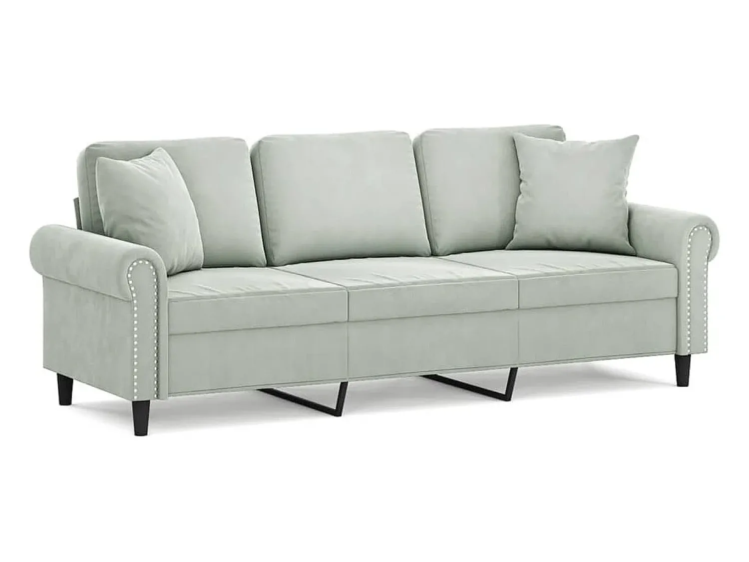 Sale Sofá 3 lugares + almofadas decorativas 180cm veludo cinza-claro PT754436 Cinzento claro