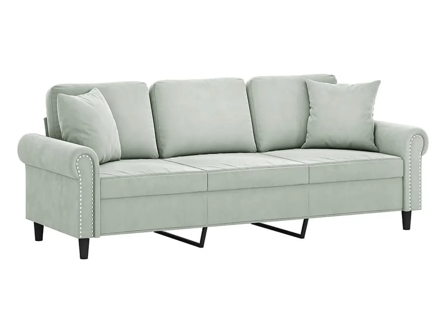 Sale Sofá 3 lugares + almofadas decorativas 180cm veludo cinza-claro PT754436 Cinzento claro