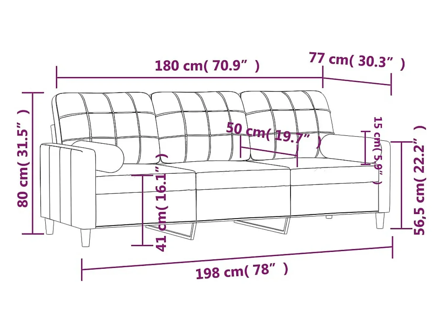 Hot vidaxl Sofá 3 lugares + almofadas decoração 180cm tecido -claro Amarelo