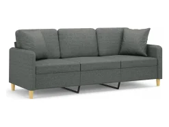 Clearance Sofá 3 lugares + almofadas decoração 180 cm tecido cinza-escuro PT416054 Cinzento
