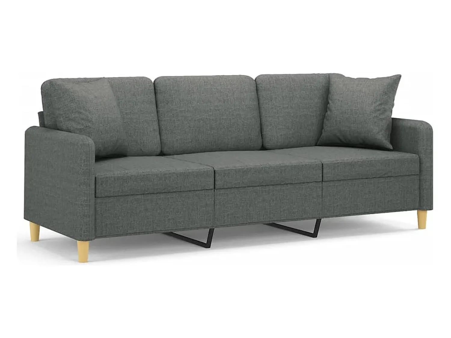 Sofá*vidaxl Sofá 3 lugares + almofadas decoração 180 cm tecido cinza-escuro Cinzento