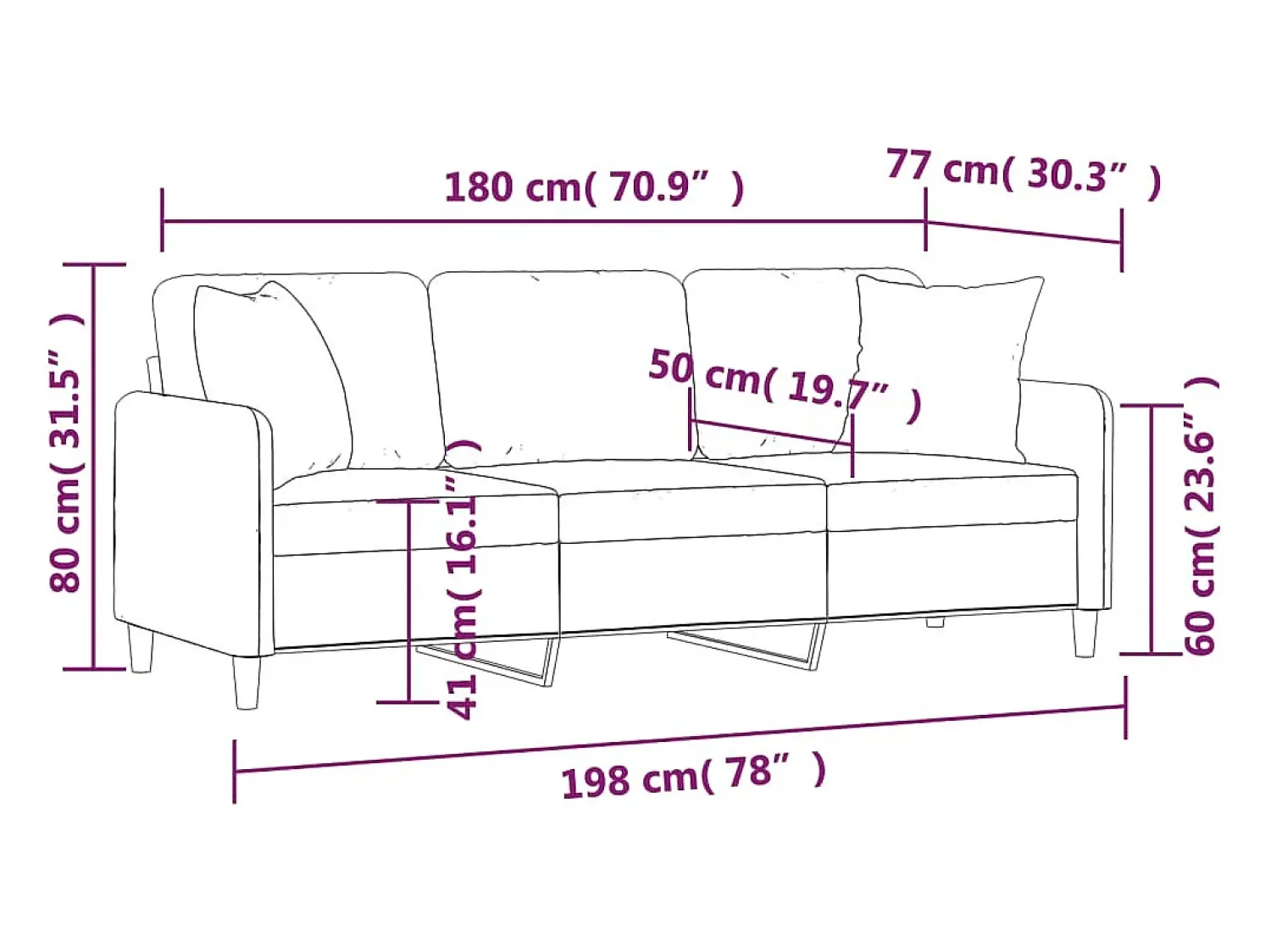 Sofá*vidaxl Sofá 3 lugares + almofadas decoração 180 cm tecido cinza-escuro Cinzento