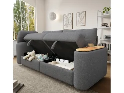 Sofá*ModernLuxe Sofá 3 lugares - con espaço de armazenamento - con apoio de cabeça e mesinha lateral integrada - cinza Cinzento