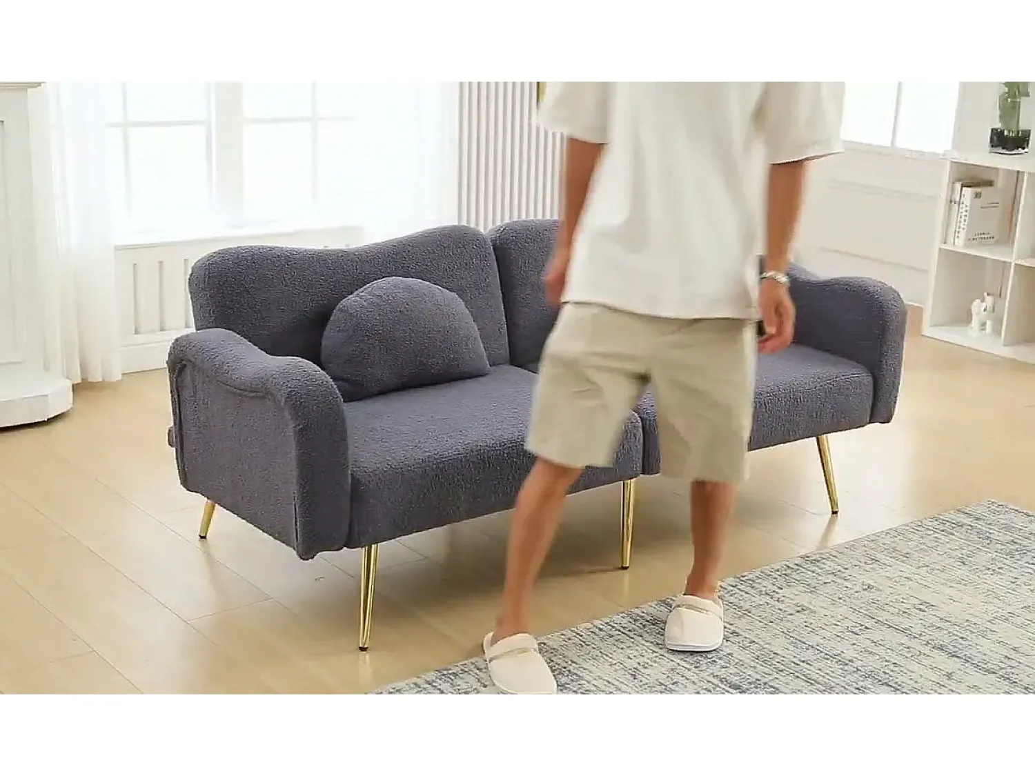 Sofá|ModernLuxe Sofá 2 lugares - Encosto ajustável - Pés de metal banhado a ouro - Bege