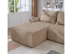 Sofá*DripeX Sofá 2 lugares canto modular veludo canelado, pufe, porta-copos e bolso, 200x174x80cm, Cáqui Caqui