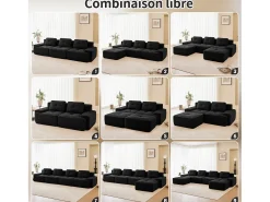 DripeX Sofá 4 lugares Canto Modular em Veludo cotelê, com 2 puffs e 4 almofadas, 382x177x69cm,^ Sofá