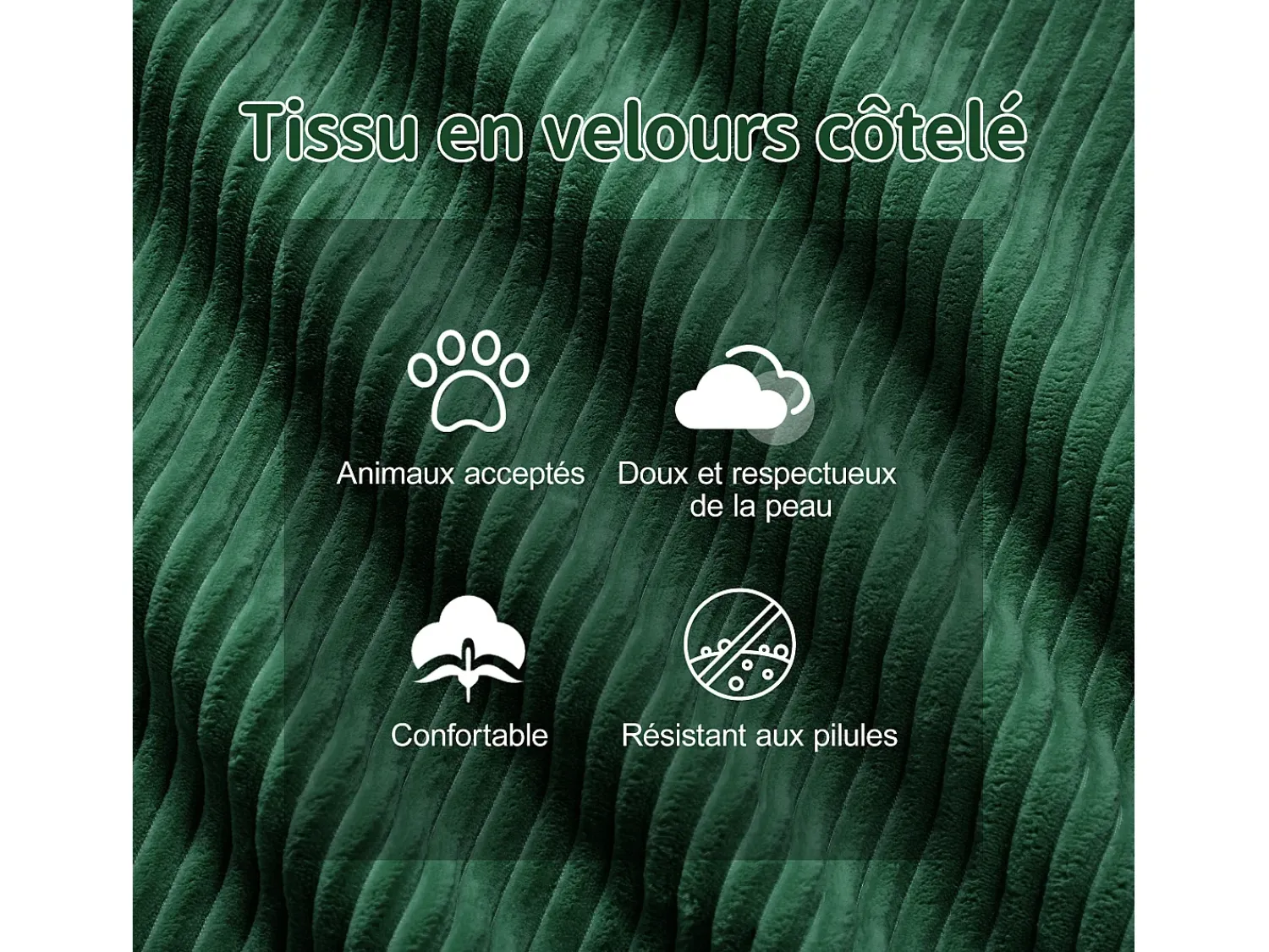 Online DripeX Sofá 4 lugares Canto Modular em Veludo cotelê, com 2 puffs e 4 almofadas, 382x177x69cm, Verde