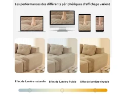Clearance DripeX Sofá 4 lugares Canto Modular em Veludo cotelê, com 2 puffs e 4 almofadas, 382x177x69cm, Bege