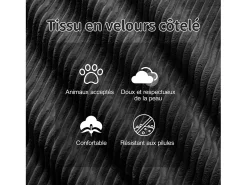 Sofá*DripeX Sofá 3 lugares Canto Modular em Veludo cotelê, com puff e 3 almofadas, 293x177x69cm, Preto