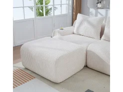 Sale DripeX Sofá 2 lugares canto modular veludo canelado, pufe, porta-copos e bolso, 200x174x80cm, Bege