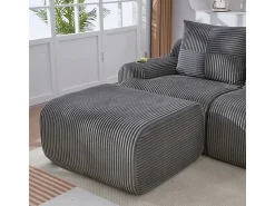 Sofá*DripeX Sofá 3 lugares canto modular veludo canelado, pufe, porta-copos e bolso, 268x174x80cm, Cinzento antracite Cinza antracite
