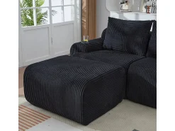 DripeX Sofá 3 lugares canto modular veludo canelado, pufe, porta-copos e bolso, 268x174x80cm, Preto