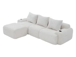 DripeX Sofá 3 lugares canto modular veludo canelado, pufe, porta-copos e bolso, 268x174x80cm,^ Sofá