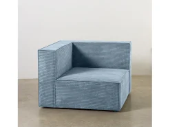 Sofá| Sofá 2 lugares chaise longue estofado em veludo cotelê Cornish Azul