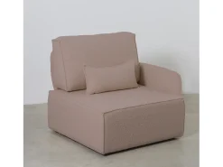 Sofá* Sofá 3 lugares chaise longue estofado em bouclé e pinho claro Rosa