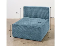 Best Sofá 3 lugares chaise longue estofado em veludo cotelê Cornish Azul