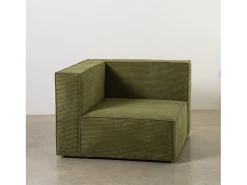 Sofá| Sofá 4 lugares chaise longue estofado em veludo cotelê Verde