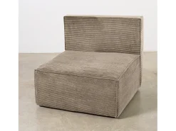 Sofá 3 lugares chaise longue estofado em veludo cotelê cor pedra^ Sofá