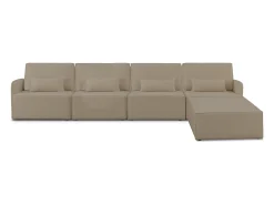 Sale Sofá 4 lugares chaise longue estofado em bouclé e pinho Pedra Bege