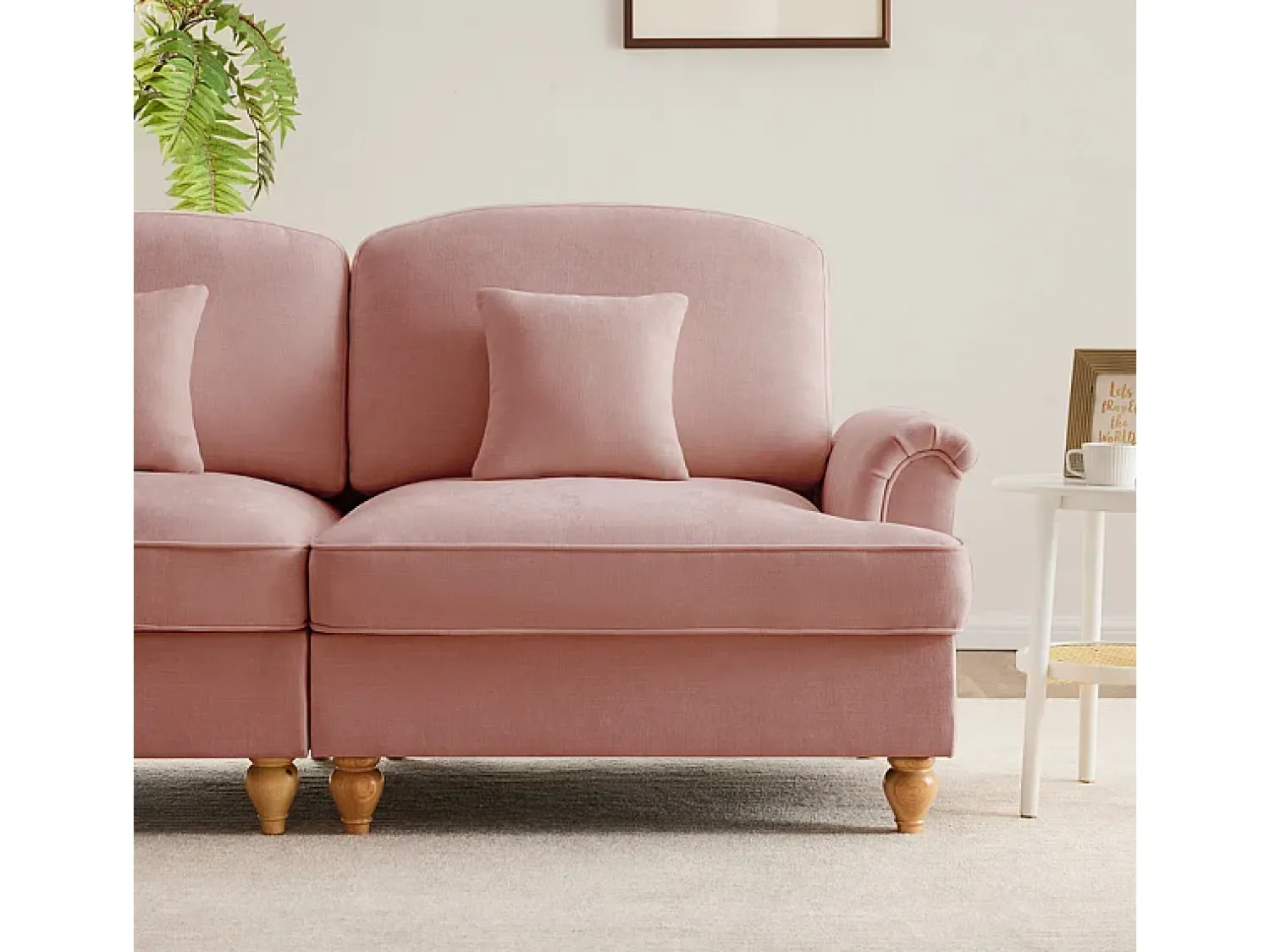 Sofá*DripeX Sofá 3 Lugares Chenille Meados do Século, Capa Removível e 3 Almofadas, 272x83.5x93cm, Rosa