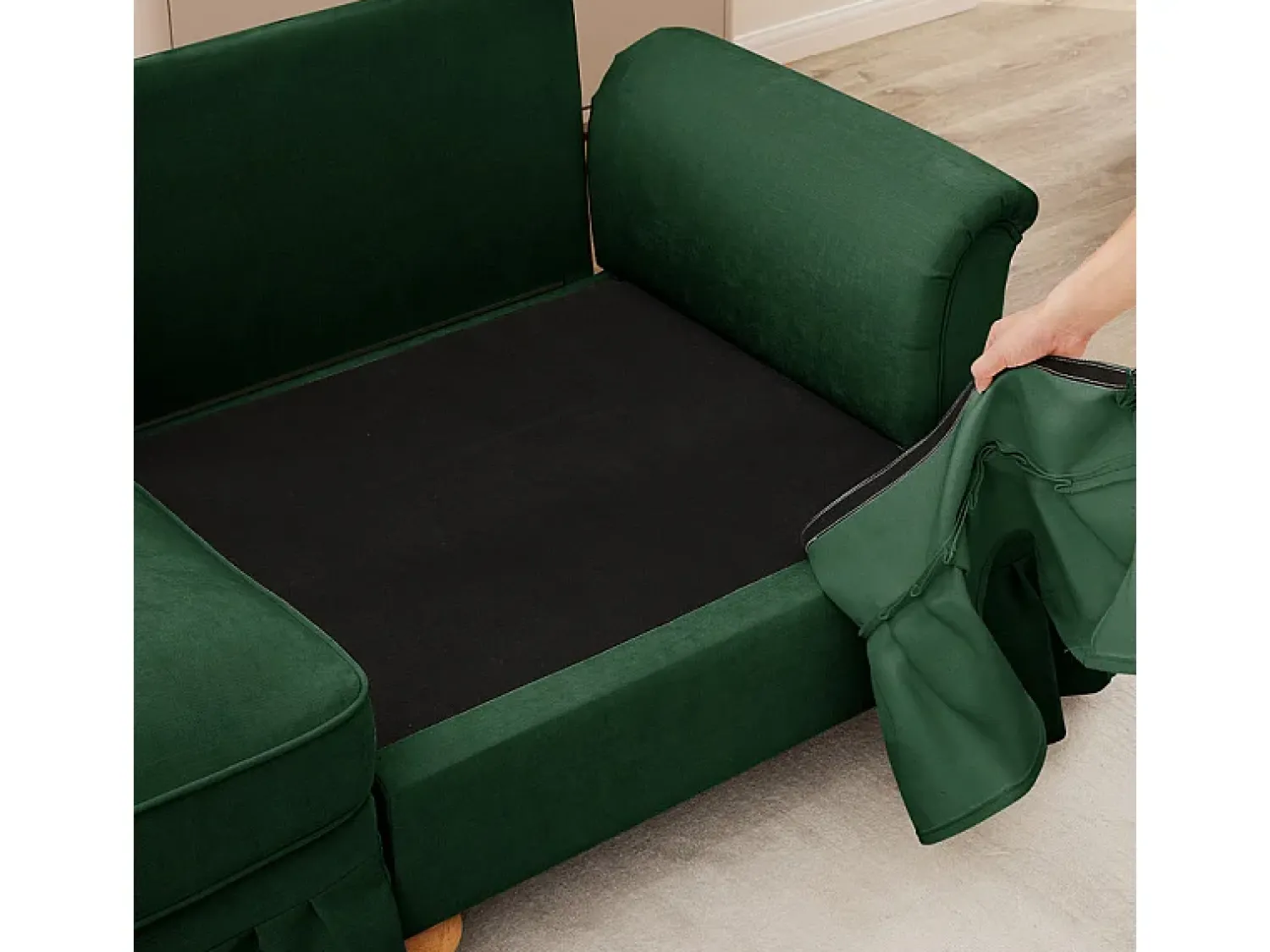 Sofá*DripeX Sofá 3 Lugares Chenille Meados do Século, Capa Removível e 3 Almofadas, 272x83.5x93cm, Verde