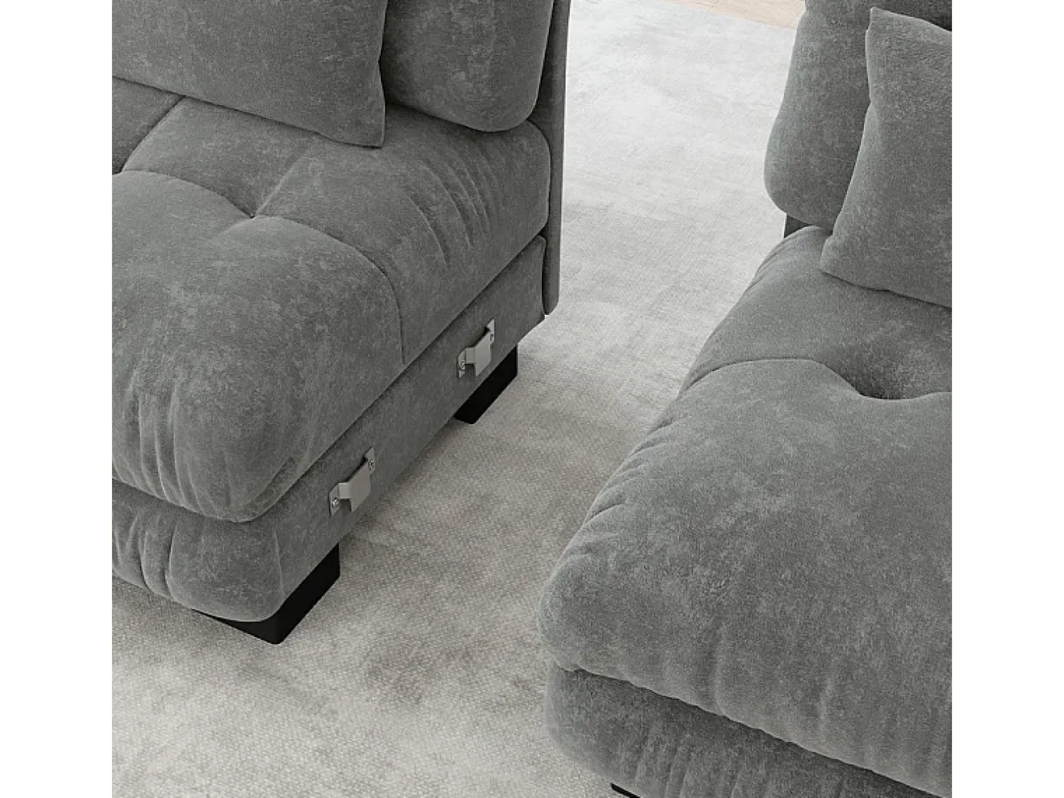 DripeX Sofá 2 lugares cinza - com 4 almofadas - estrutura madeira maciça + tecido pelúcia - 220x77x81cm^ Sofá