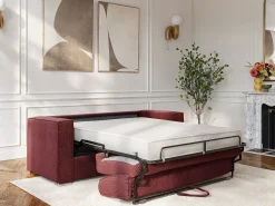 Best Vente-unique Sofá 4 lugares conversível abertura rápida em tecido chenille bordô ripas largas -18cm LORETO Bordeaux