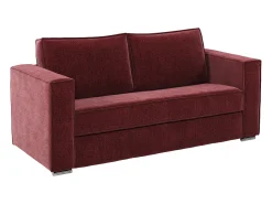 Sofá*Vente-unique Sofá 3 lugares conversível abertura rápida em tecido chenille bordô ripas largas -14cm LORETO Bordeaux