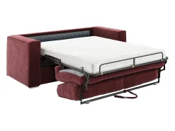 Sofá*Vente-unique Sofá 3 lugares conversível abertura rápida em tecido chenille bordô ripas largas -14cm LORETO Bordeaux