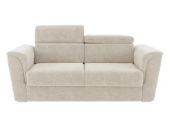 Sofá*Vente-unique Sofá 3 lugares convert. abert. ráp. tecido 140 cm e colchão 18 cm ripas largas RIZORA Bege
