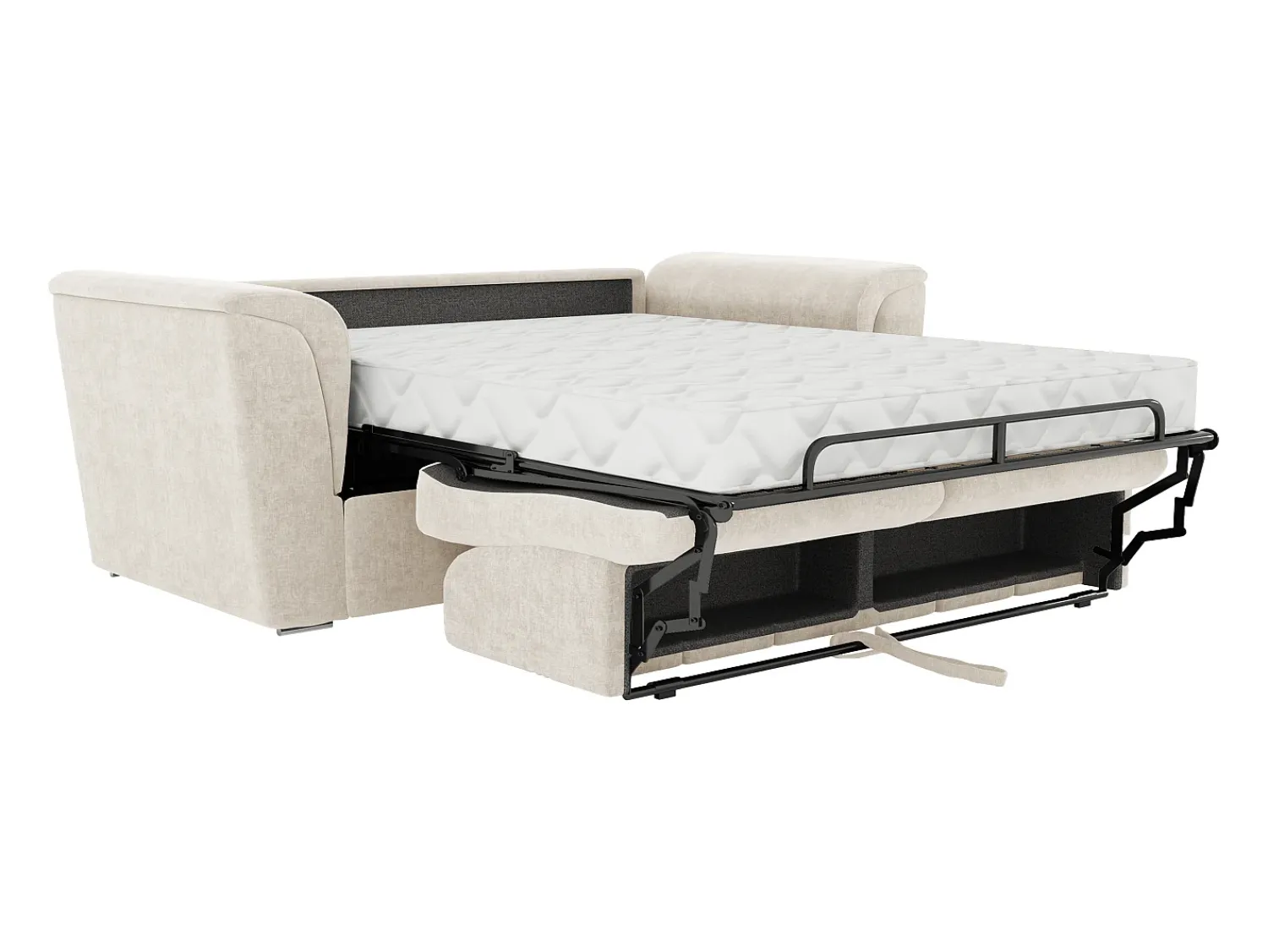 Sofá*Vente-unique Sofá 3 lugares convert. abert. ráp. tecido 140 cm e colchão 18 cm ripas largas RIZORA Bege