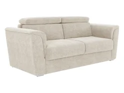 Sofá*Vente-unique Sofá 3 lugares convert. abert. ráp. tecido 140 cm e colchão 18 cm ripas largas RIZORA Bege
