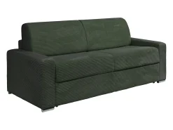 Sofá*Vente-unique Sofá 4 lugares convert. abert. rápida veludo canelado verde 160 cm e colchão 14 cm CALITO Verde pinho