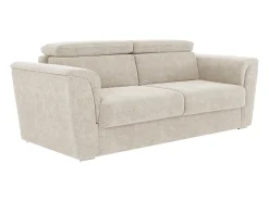 Discount Vente-unique Sofá 4 lugares convert. abert. ráp. tecido 160 cm e colchão 18 cm ripas largas RIZORA Bege