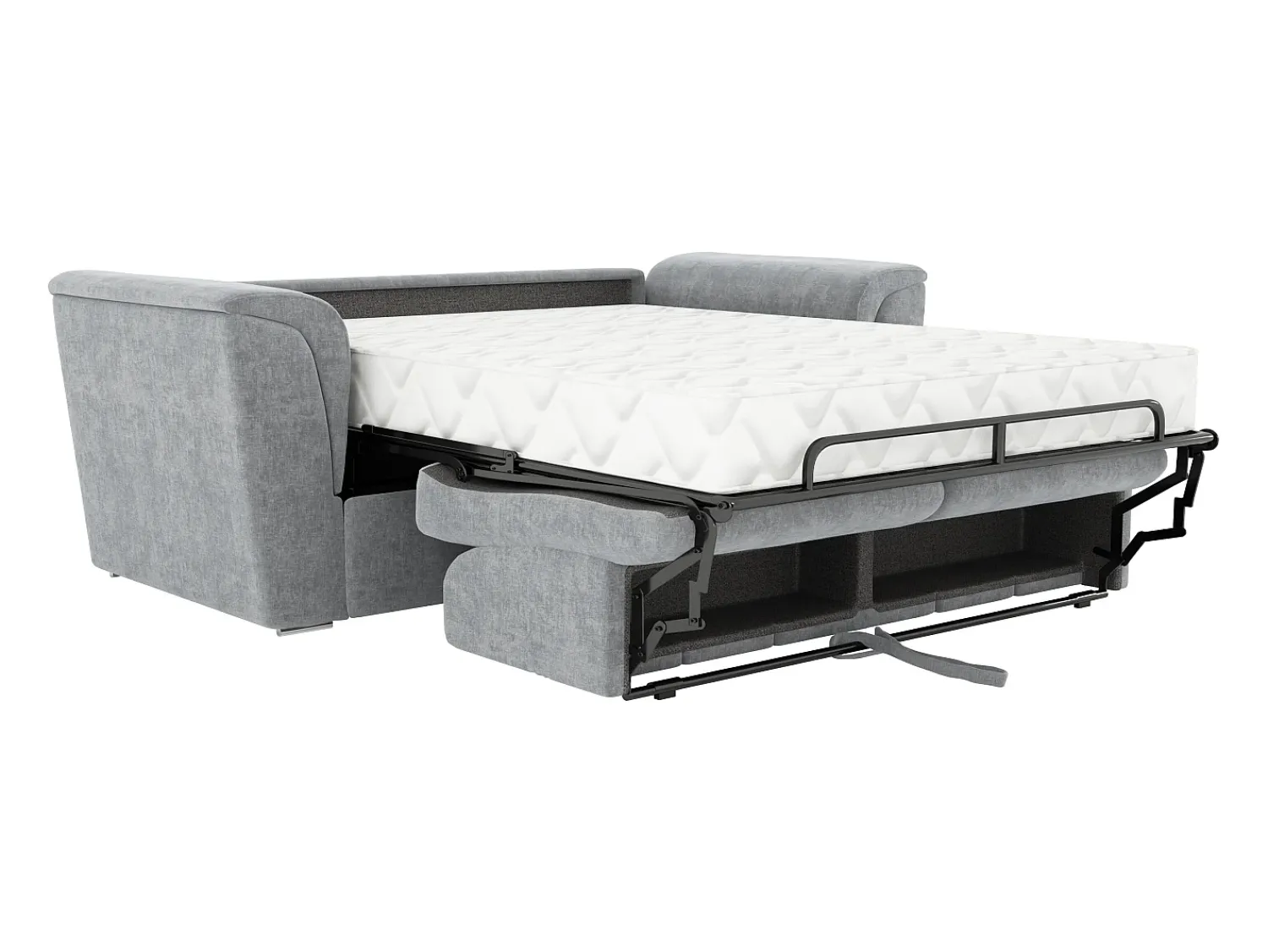 Sofá|Vente-unique Sofá 4 lugares convert. abert. ráp. tecido cinza 160cm e colchão 22cm ripas largas RIZORA Cinzento