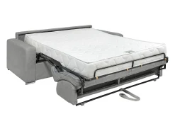 Vente-unique Sofá 3 lugares convert. abert. rápida veludo canelado cinza-claro 140 cm e 22 cm CALITO^ Sofá