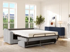 Vente-unique Sofá 4 lugares convertível abertura rápida tecido ripas largas 160 cm - 14 cm DARIELO Cinzento claro