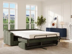 Vente-unique Sofá 3 lugares convertível abertura rápida tecido texturizado verde 140 cm Colchão 14 cm DARIELO^ Sofá