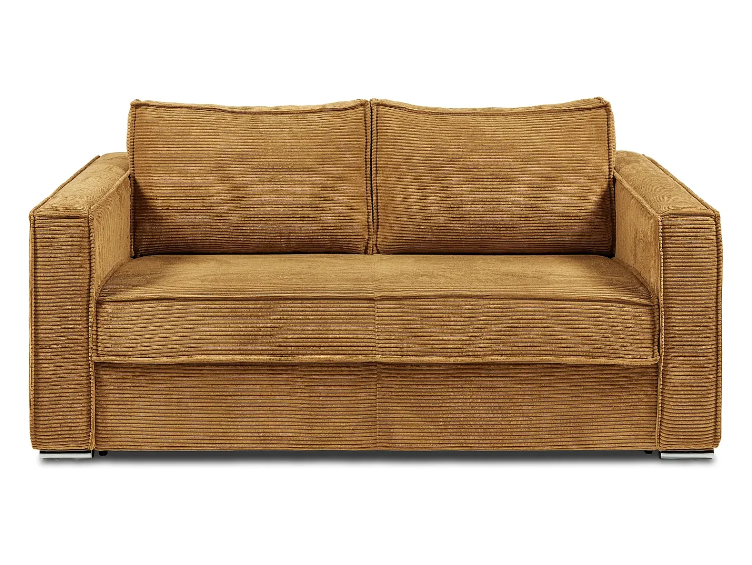 Vente-unique Sofá 3 lugares convertível abert. Ráp. veludo canelado ripas largas 14 cm Amarelo mostarda