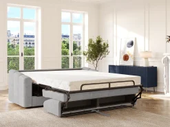 Clearance Vente-unique Sofá 4 lugares convertível abertura rápida tecido ripas largas 160 cm - 22 cm DARIELO Cinzento claro