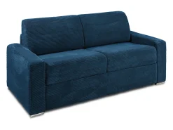 Sofá*Vente-unique Sofá 3 lugares convertível abertura rápida veludo canelado 140 cm e 22 cm CALITO Azul