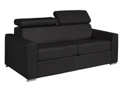 Vente-unique Sofá 3 lugares convertível abertura rápida pele preta, cama 140 cm e colchão 14 cm VIZIR^ Sofá
