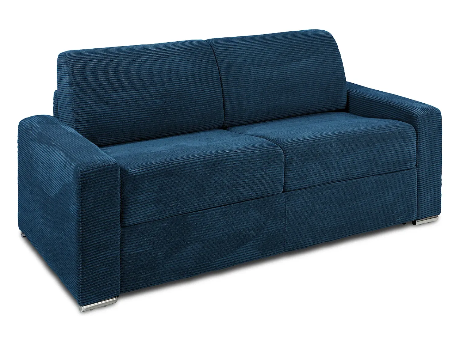 Sofá*Vente-unique Sofá 3 lugares convertível abertura rápida veludo canelado 140cm, colchão 22cm CALITO Azul