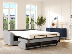 Sofá|Vente-unique Sofá 4 lugares convertível abertura rápida tecido texturizado 160 cm Colchão 18 cm DARIELO Cinzento claro