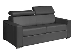 Outlet Vente-unique Sofá 3 lugares convertível abertura rápida pele cinza, cama 140 cm e colchão 22 cm VIZIR Cinzento